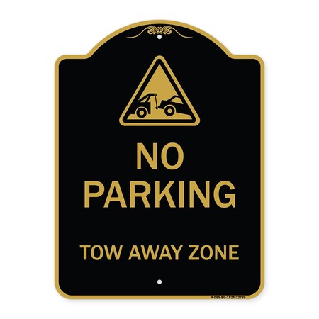 Signmission Designer Series Tow Away Zone W/ Graphic, Black & Gold Aluminum Sign, 18" x 24", BG-1824-22799 A-DES-BG-1824-22799